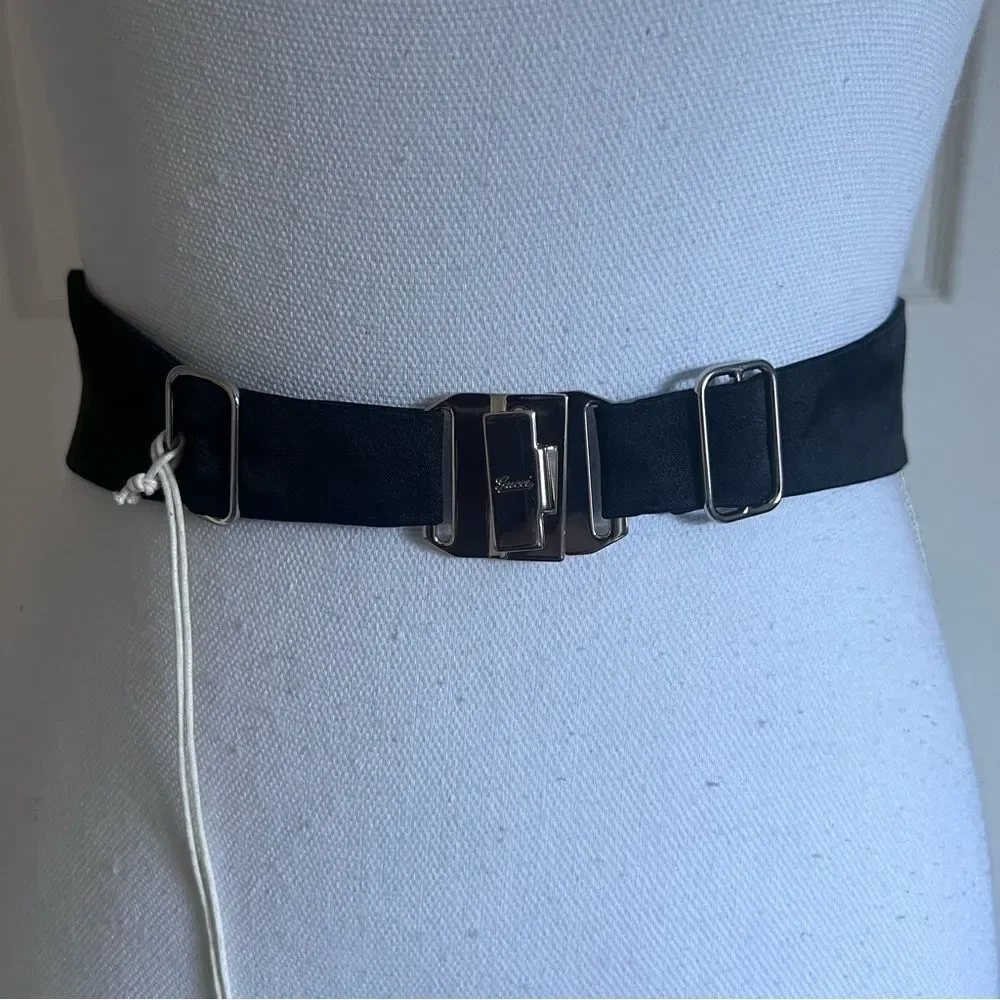 Gucci Black Pleated Silk Joaquin Cummerbund Silver Tone Kids 25in NEW